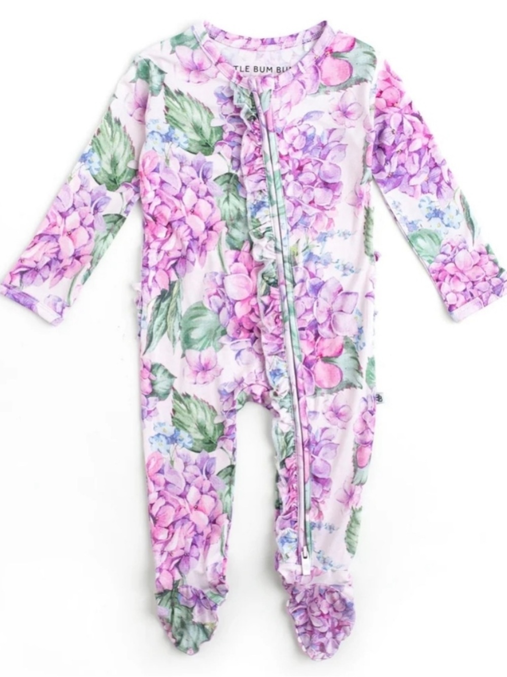 Bums and roses, pink and purple hydrangea onesie